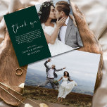 Budget Emerald Green Wedding Thank You Photo<br><div class="desc">Budget Wedding Thank You Cards that have a photo on the front and back. The Thank you cards contain a modern hand lettered cursive script typography that are elegant,  simple and modern to use after you wedding day celebration.</div>