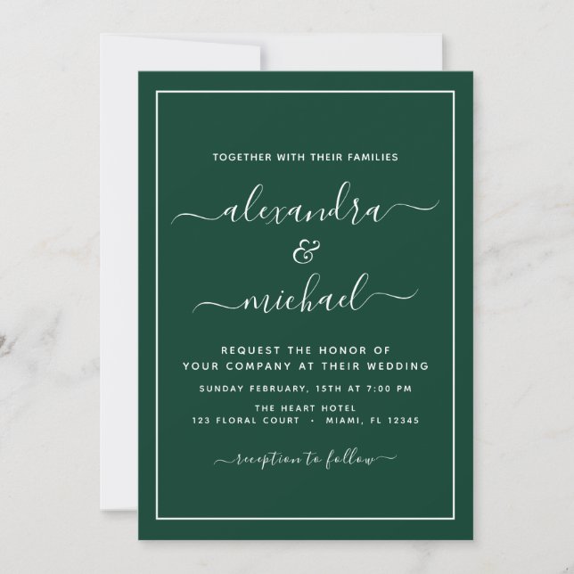 Budget Emerald Green Wedding with Photo Invitation (Front)
