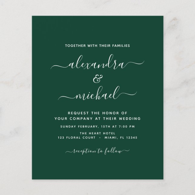 Budget Emerald Green Wedding with Photo Invitation Flyer (Front)