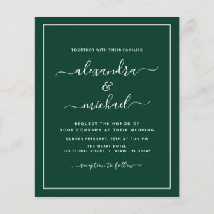 Budget Emerald Green Wedding with Photo Invitation Flyer