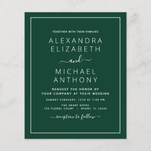 Budget Emerald Green Wedding with Photo Invitation Flyer
