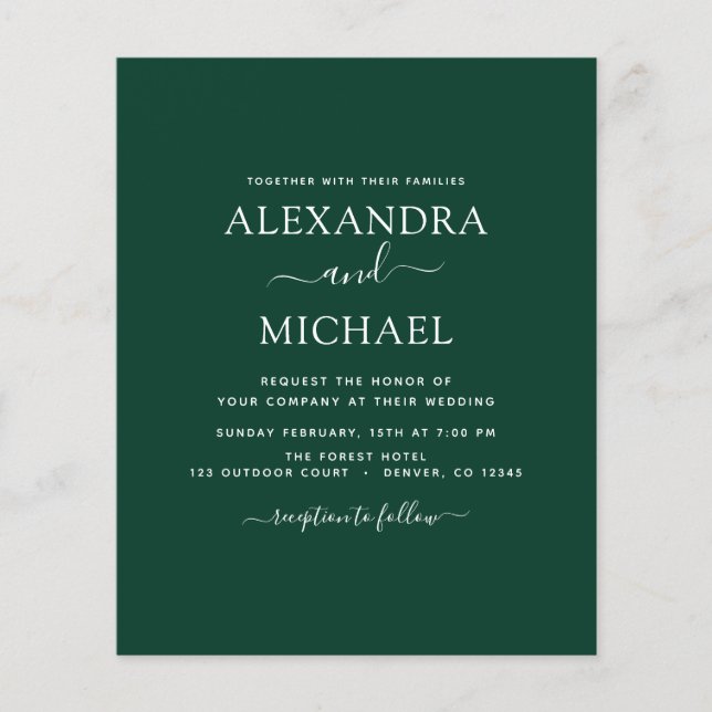 Budget Emerald Green Wedding with Photo Invitation Flyer (Front)
