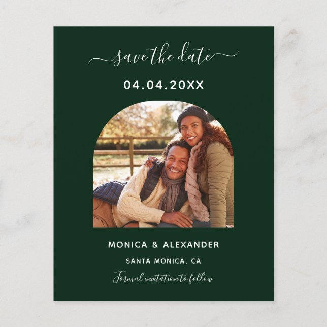 Budget emerald photo qr code wedding Save the Date (Front)