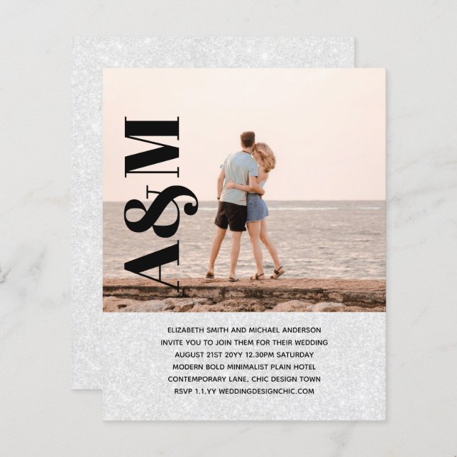 BUDGET Engagement Party Invitation PHOTO BOLD TEX (Front/Back)