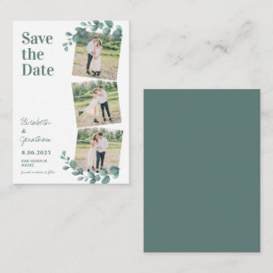 Budget Eucalyptus 3 Photo Wedding Save The Date Card