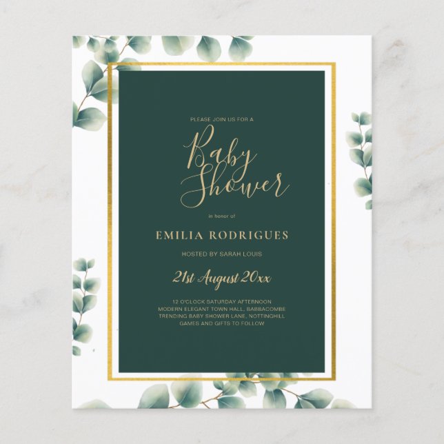 BUDGET Eucalyptus BABY SHOWER GOLD QR CODE INVITE  Flyer (Front)