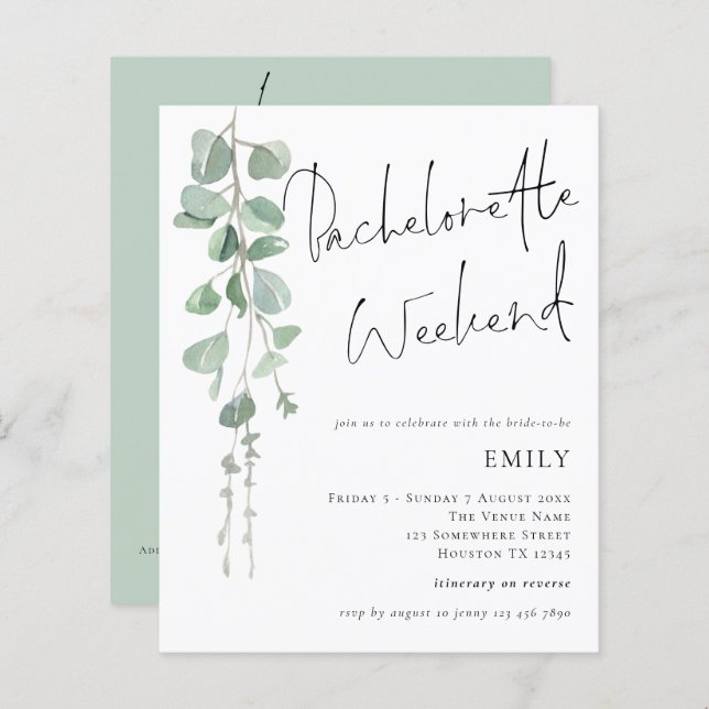 Budget Eucalyptus Bachelorette Weekend Invite (Front/Back)