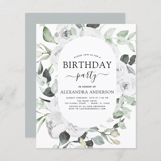 Budget Eucalyptus Birthday Party Floral Roses (Front/Back)