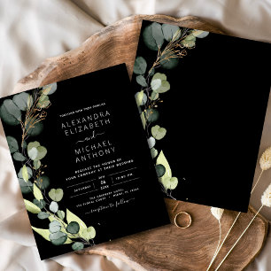 Budget Eucalyptus Black Wedding Invitation Flyer