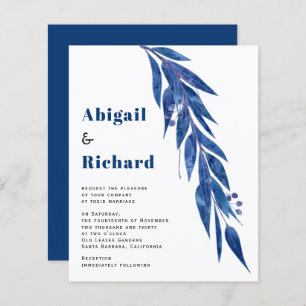 BUDGET eucalyptus blue tones wedding invitation