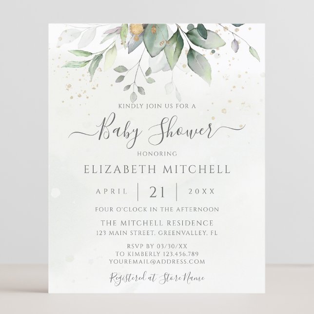 Budget Eucalyptus Botanical Baby Shower Invitation (Creator Uploaded)