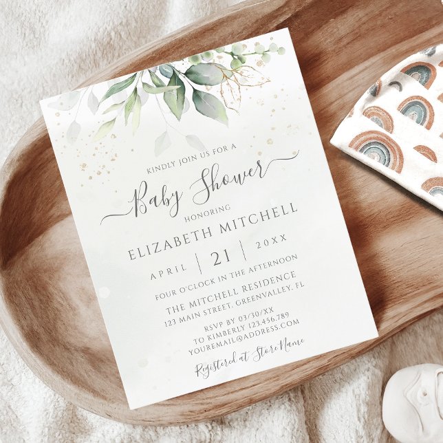Budget Eucalyptus Botanical Baby Shower Invitation (Creator Uploaded)
