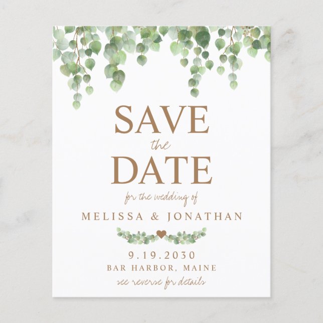 Budget Eucalyptus Botanical QR Code Save The Date  (Front)