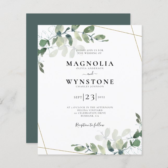 Budget Eucalyptus Botanical Wedding Invitation (Front/Back)