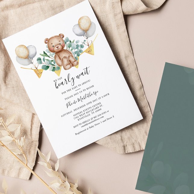 Budget Eucalyptus Boy Bear Baby Shower Invitation (Creator Uploaded)