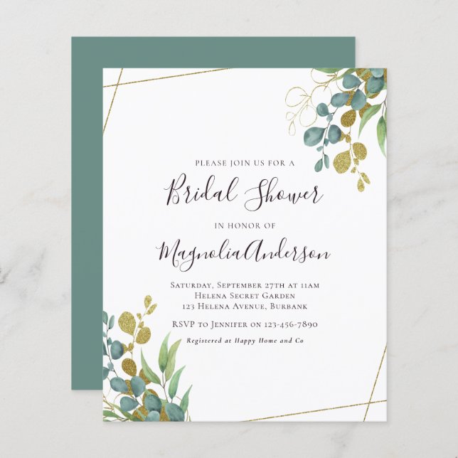 Budget Eucalyptus Bridal Brunch Invitation (Front/Back)