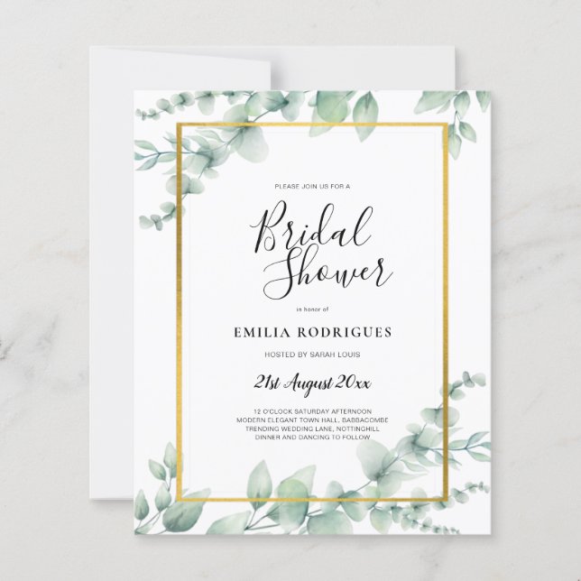 BUDGET Eucalyptus BRIDAL SHOWER GOLD QR CODE (Front)