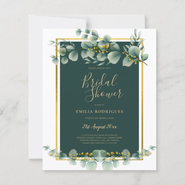 BUDGET Eucalyptus BRIDAL SHOWER Greenery Gold QR C (Front)