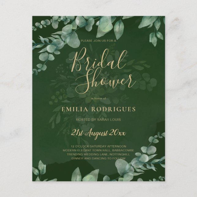 BUDGET Eucalyptus BRIDAL SHOWER Greenery Gold QR C Flyer (Front)