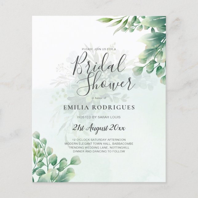 BUDGET Eucalyptus BRIDAL SHOWER Greenery Gold QR C Flyer (Front)
