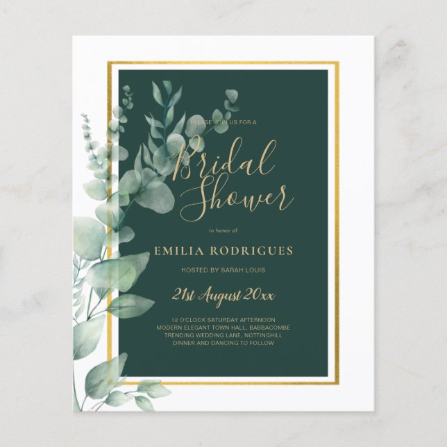 BUDGET Eucalyptus BRIDAL SHOWER Greenery Gold QR C Flyer (Front)