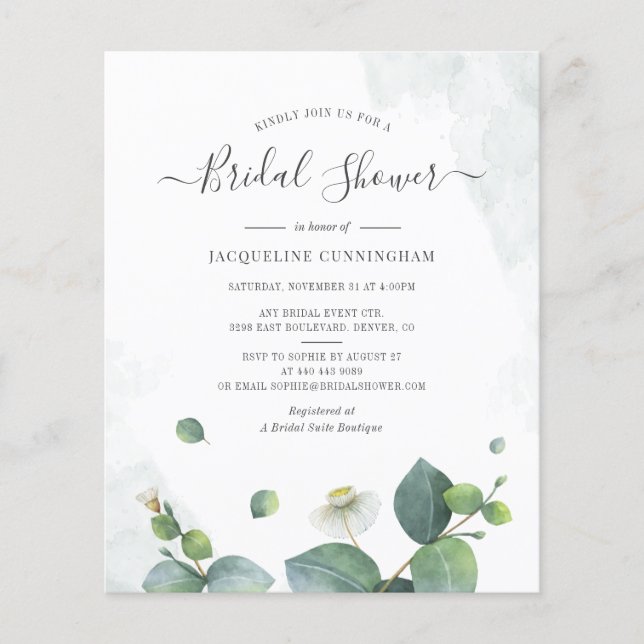 Budget Eucalyptus Bridal Shower Script Succulent (Front)