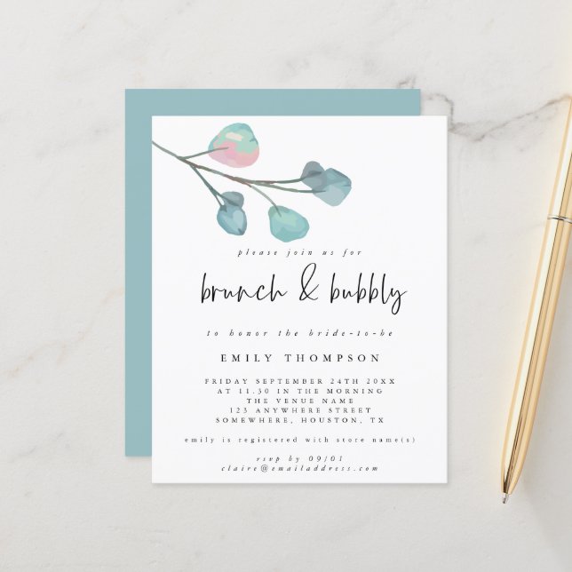 Budget Eucalyptus Brunch Bubbly Bridal Shower (Front/Back In Situ)