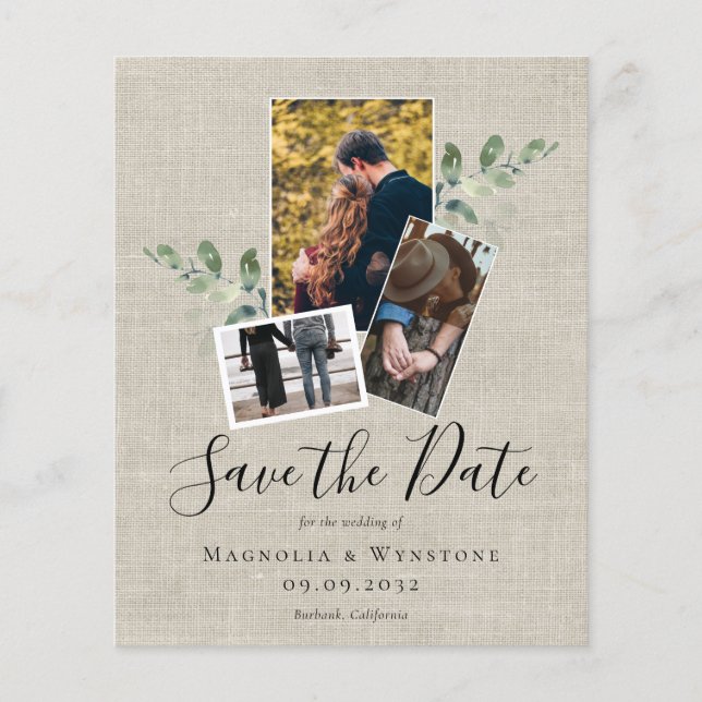 BUDGET Eucalyptus Burlap Wedding Save The Date (Front)