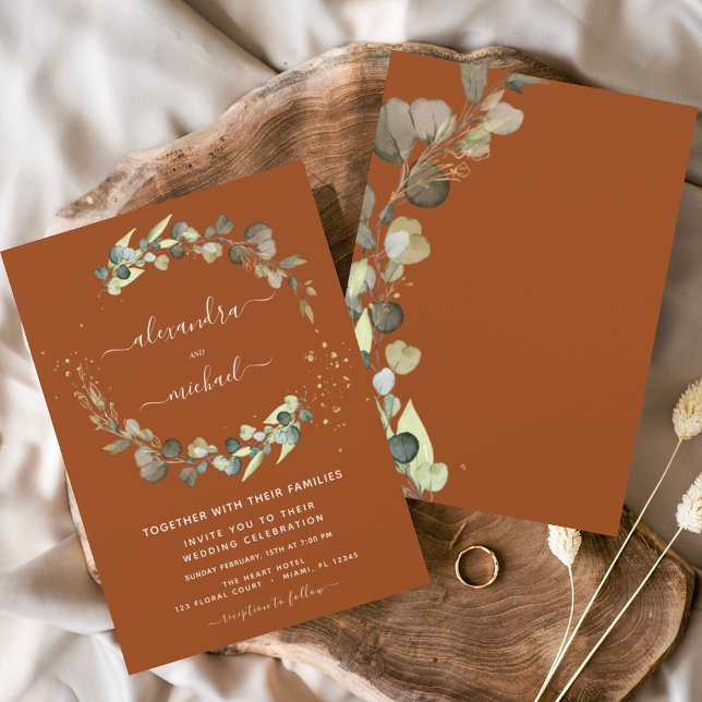 Budget Eucalyptus Burnt Orange Wedding Invitations Flyer (Creator Uploaded)