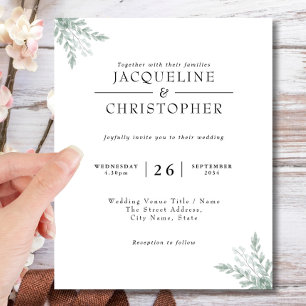 Budget Eucalyptus Calligraphy Wedding Invitation Flyer