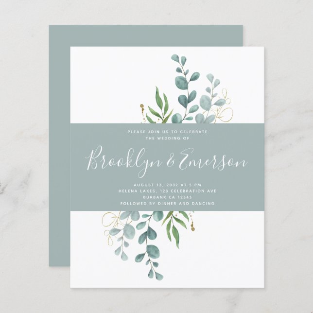 BUDGET Eucalyptus Casual Wedding Invitation (Front/Back)
