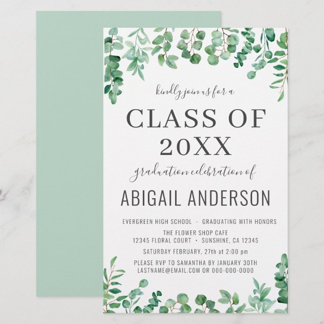 Budget Eucalyptus Class of 2023 Party Invitation (Front/Back)