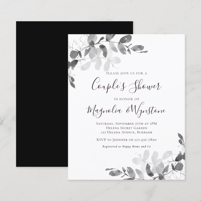 Budget Eucalyptus Couple's Shower Invitation (Front/Back)
