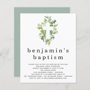 Budget Eucalyptus Cross Baptism Invitation