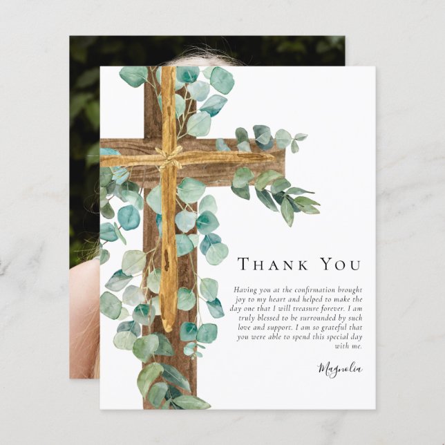 BUDGET Eucalyptus Cross | Confirmation Thank You (Front/Back)