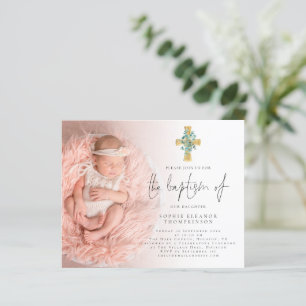 Budget Eucalyptus Cross Photo Baptism Invite