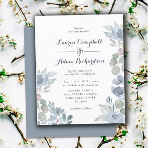 Budget Eucalyptus Dusty Blue Wedding Invitation