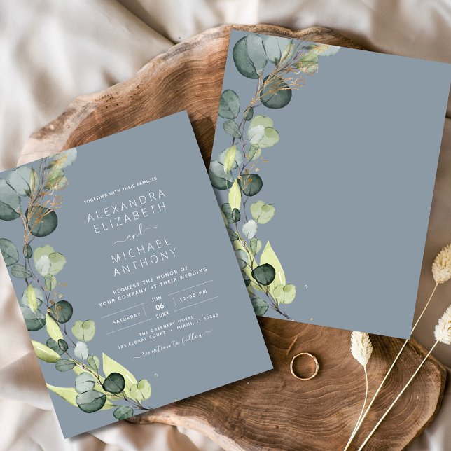 Budget Eucalyptus Dusty Blue Wedding Invitation Flyer (Creator Uploaded)