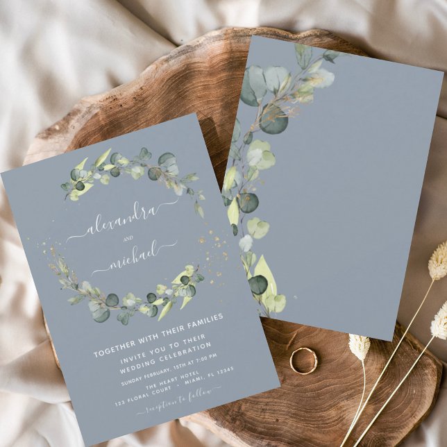 Budget Eucalyptus Dusty Blue Wedding Invitations Flyer (Creator Uploaded)