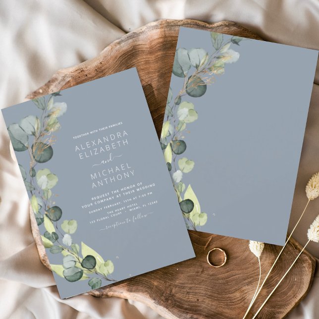 Budget Eucalyptus Dusty Blue Wedding Invitations Flyer (Creator Uploaded)