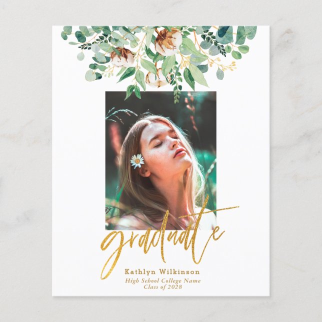 BUDGET Eucalyptus Elegant Gold Grad Invitation Flyer (Front)