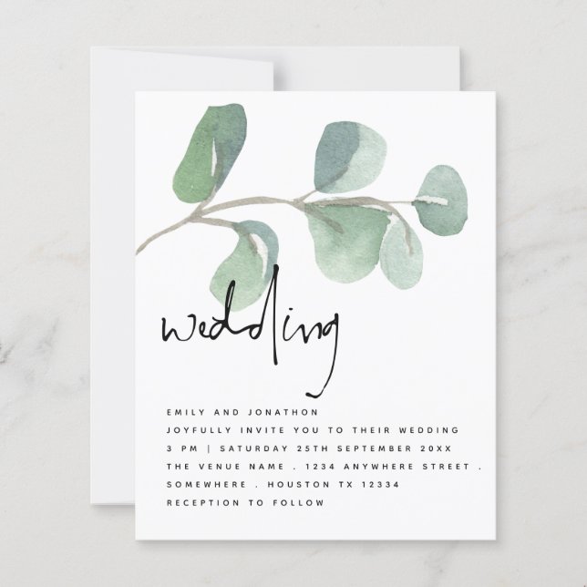 BUDGET Eucalyptus Elegant Script Wedding Invite (Front)