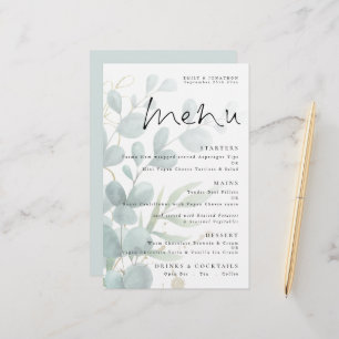 Budget Eucalyptus Elegant Script Wedding Menu