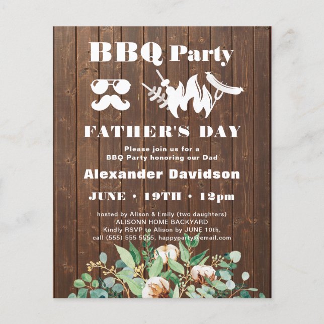 BUDGET Eucalyptus Father's Day BBQ Party Invite (Front)