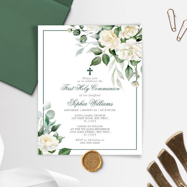 Budget Eucalyptus First Holy Communion Invitation (Creator Uploaded)