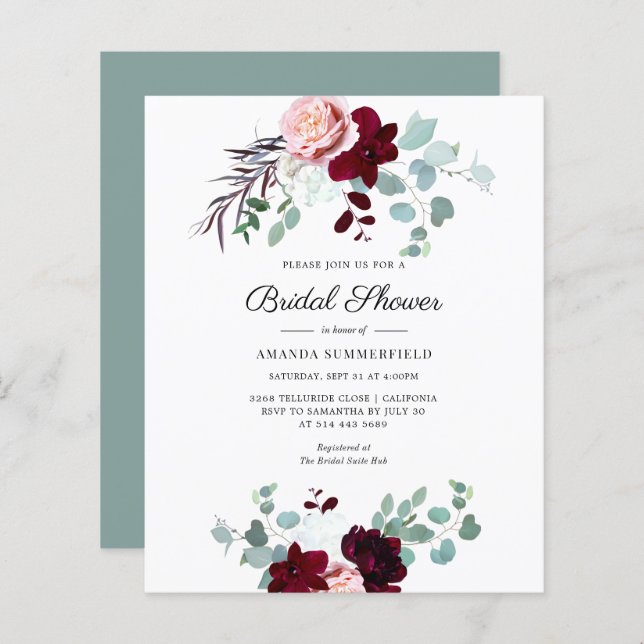 Budget Eucalyptus Floral Bridal Shower Invitation (Front/Back)