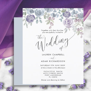 Budget Eucalyptus & Floral Purple Wedding Invite