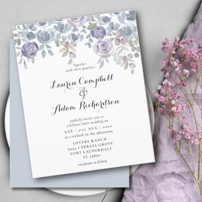 Budget Eucalyptus & Floral Purple Wedding Invite (Creator Uploaded)
