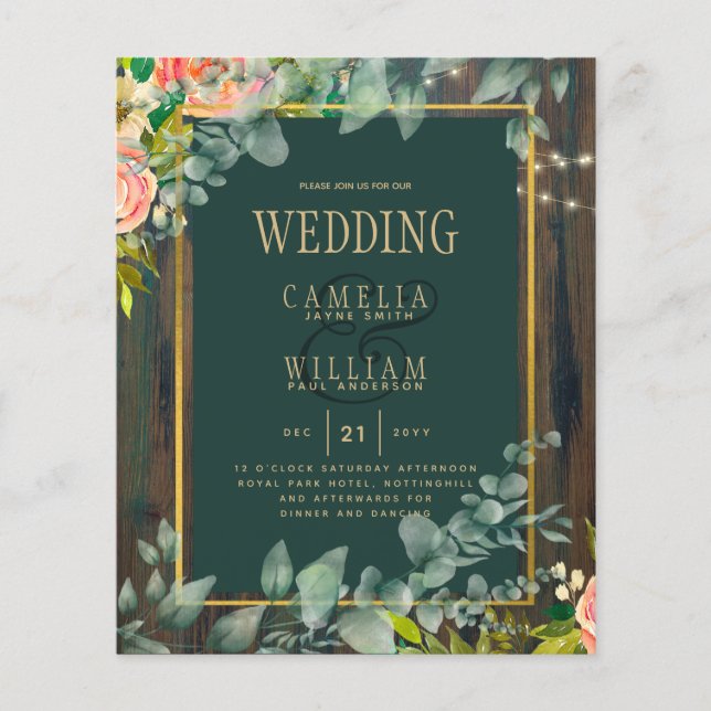 BUDGET Eucalyptus FLORAL WEDDING Rustic Lace INVI Flyer (Front)