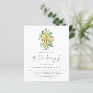 Budget Eucalyptus Florals Cross Christening Invite